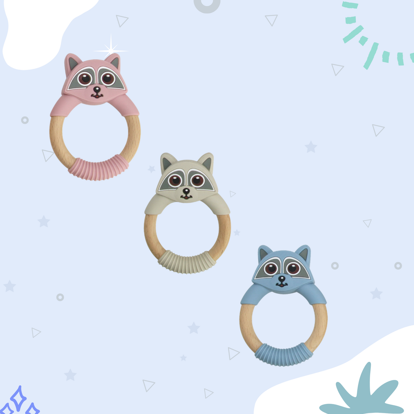 Silicone & Wood Raccoon Teether