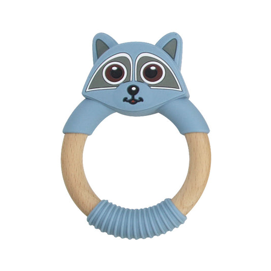 Silicone & Wood Raccoon Teether