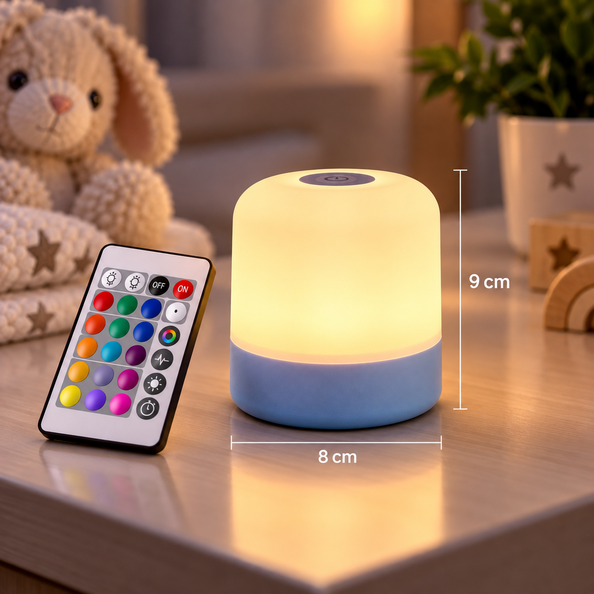RGB LED Night Light โ Colorful Bedside Lamp with Remote Control