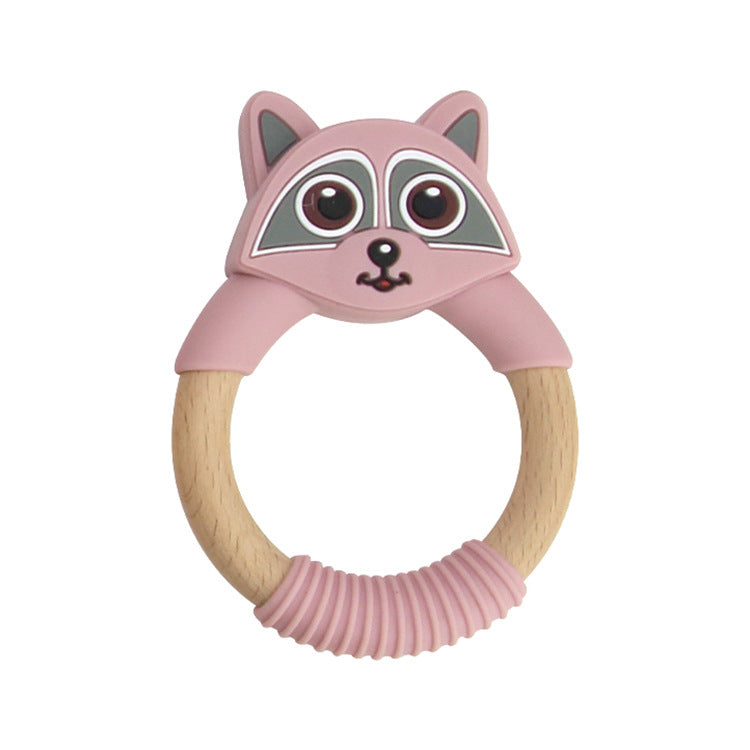 Silicone & Wood Raccoon Teether
