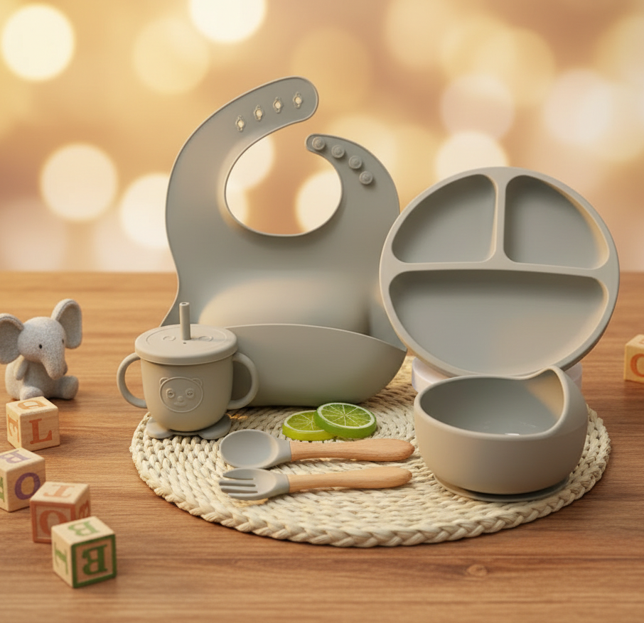 Silicone Baby Feeding Set Gray