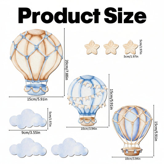 9 Pcs Blue Hot Air Balloon Wall Decoration