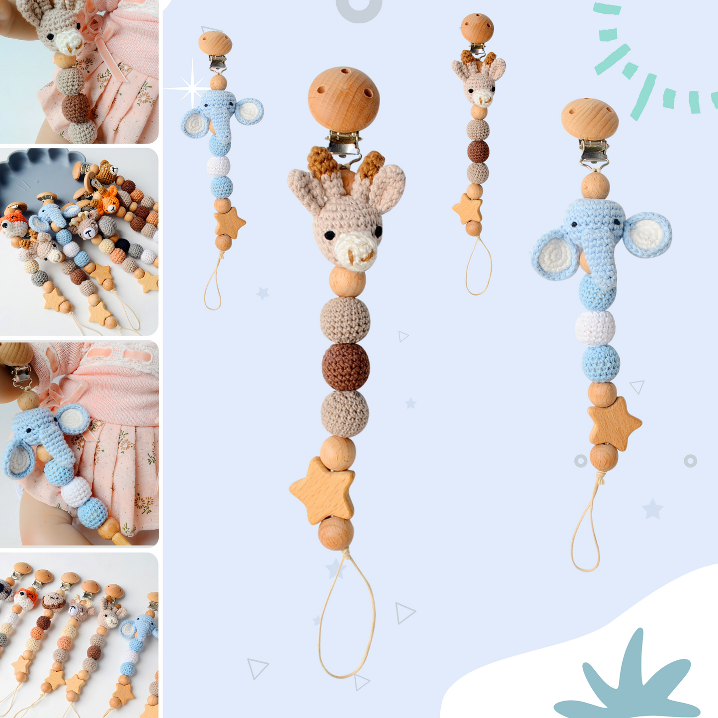 Plush Pacifier Holder with Wooden Clip