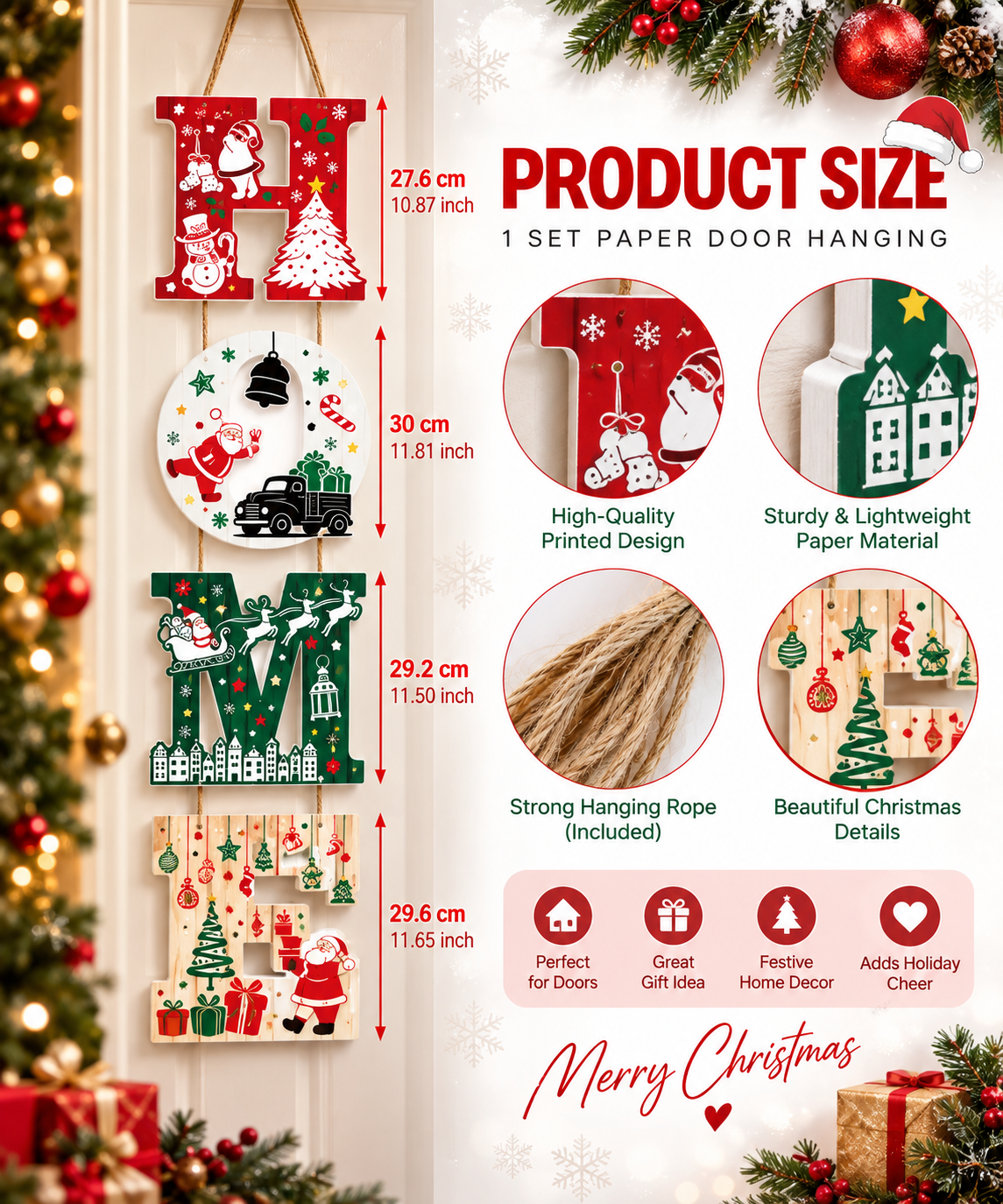 Christmas HOME Hanging Door Decoration – Festive Holiday Ornament