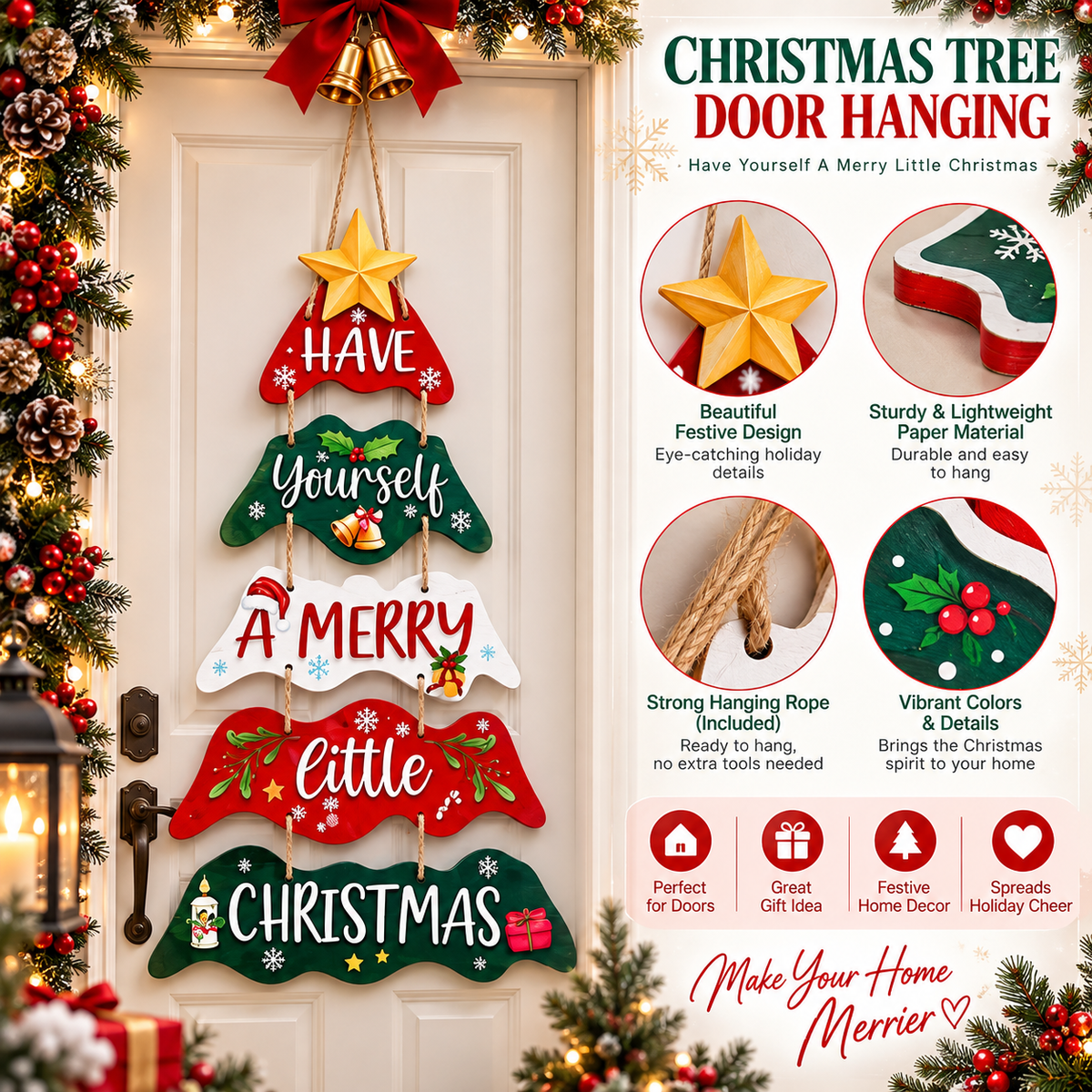 Merry Little Christmas Tree Hanging Door Decoration