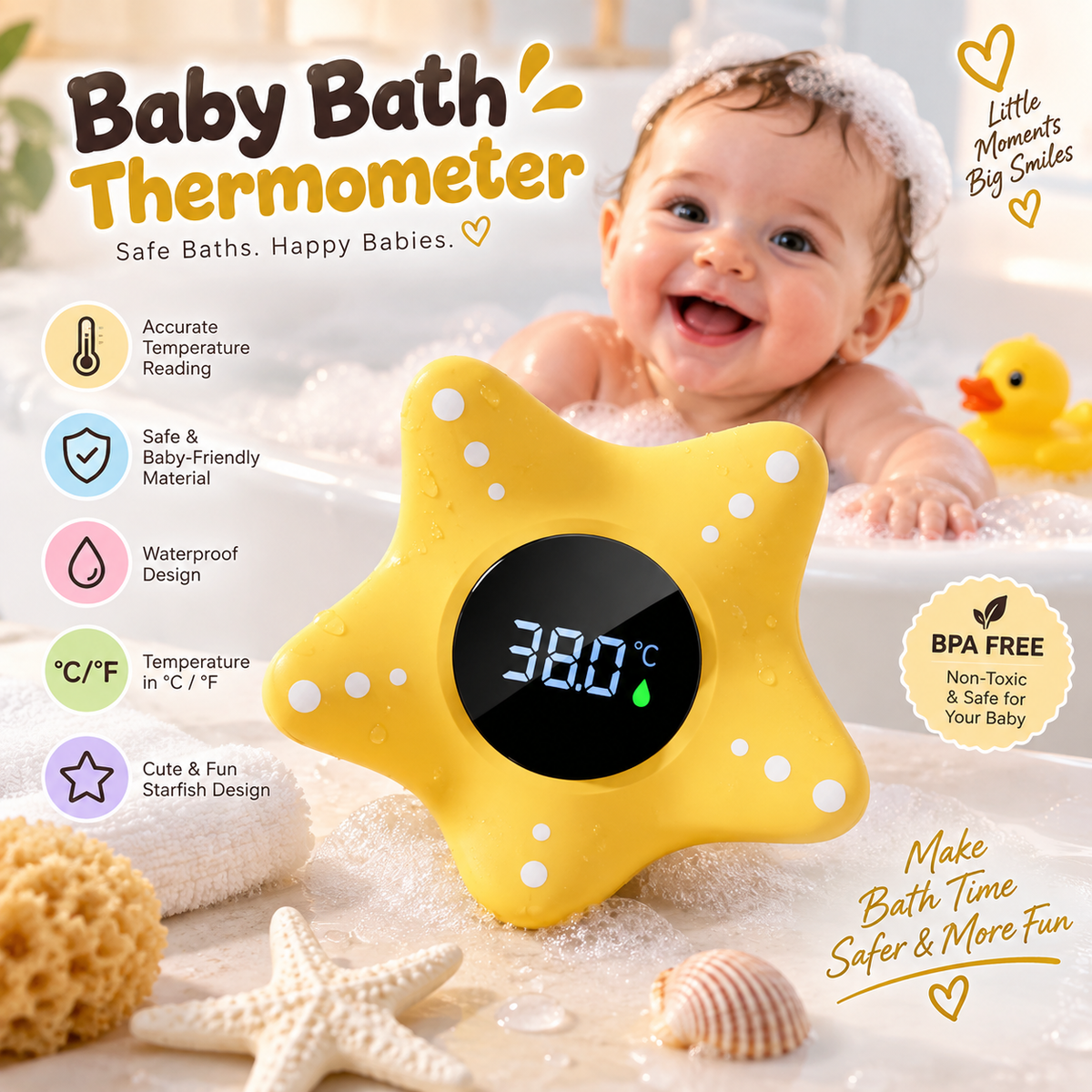 Digital Baby Bath Water Thermometer – Cute Starfish Design