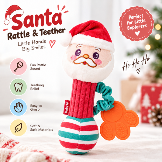 Santa Claus Baby Rattle & Teether – Soft Christmas Hochet