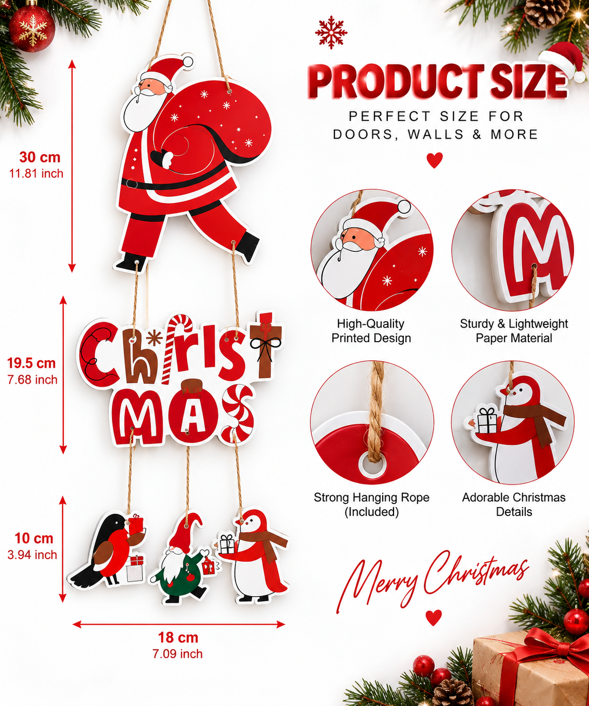 Christmas Santa Claus Hanging Door Decoration – Merry Christmas Ornament
