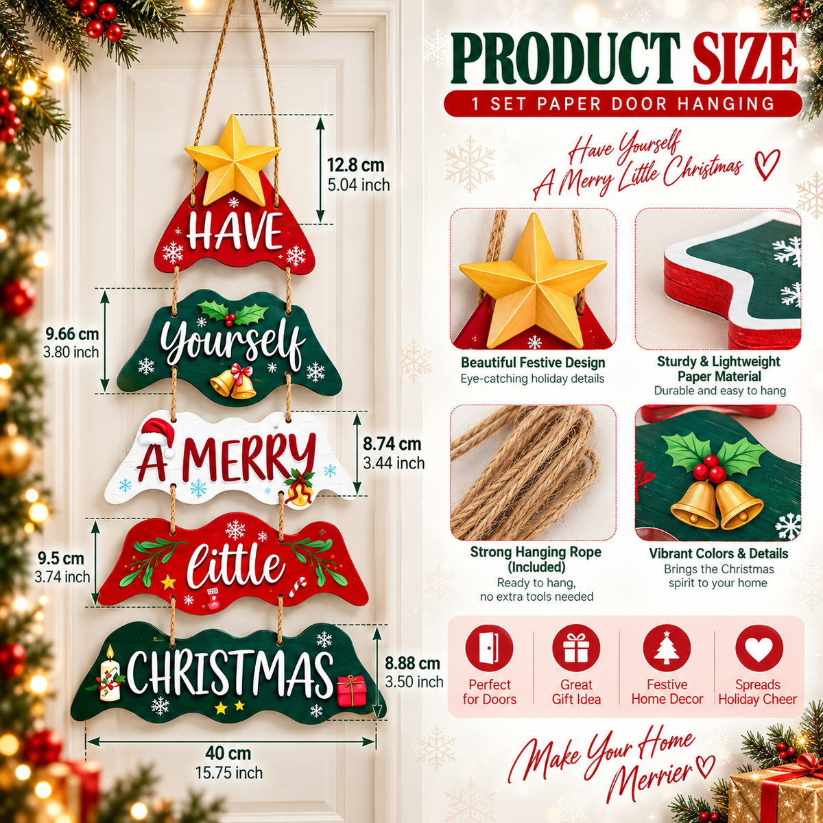 Merry Little Christmas Tree Hanging Door Decoration