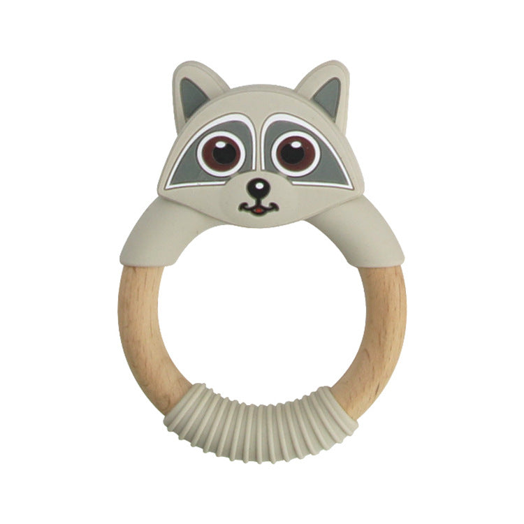 Silicone & Wood Raccoon Teether