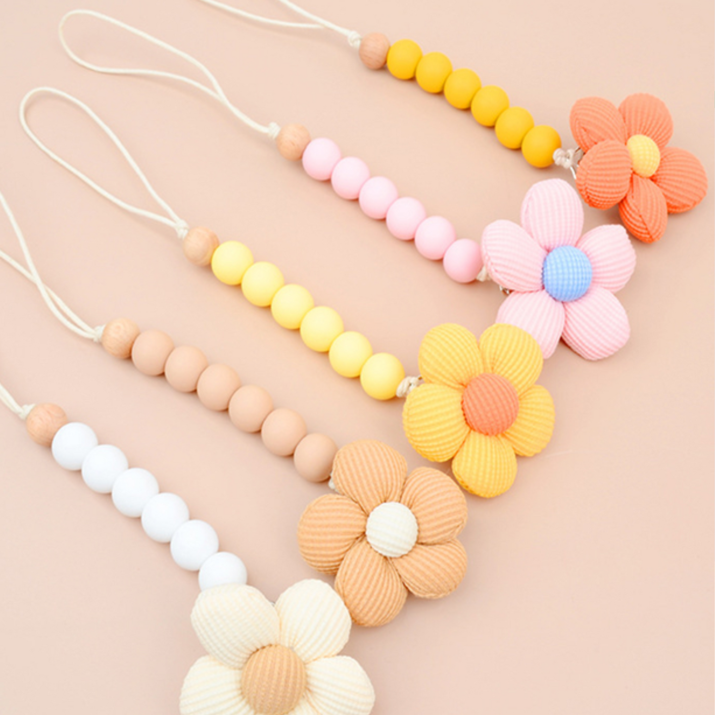 Flower Pacifier Holder – Soft Fabric Strap with Rope Tie