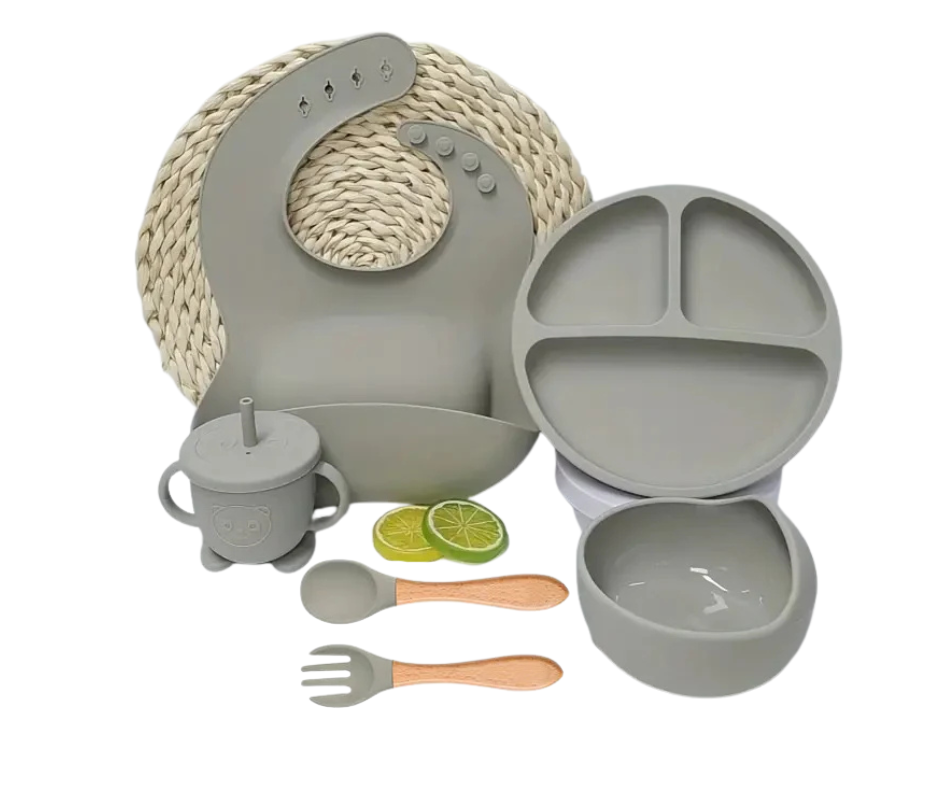Silicone Baby Feeding Set Gray