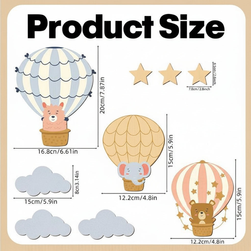 Baby Color Animal Hot Air Balloon Wooden Wall Décor