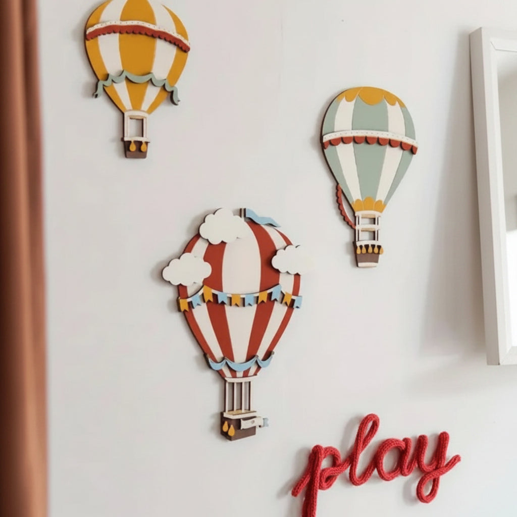 3-Piece Hand-Painted Wooden Hot Air Balloon Wall Décor 🎈🎨