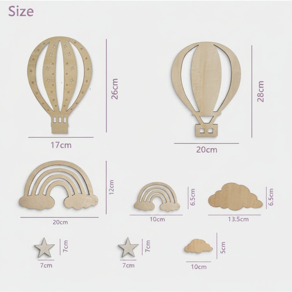 8-Piece Hot Air Balloon, Clouds & Stars Wooden Wall Décor Set