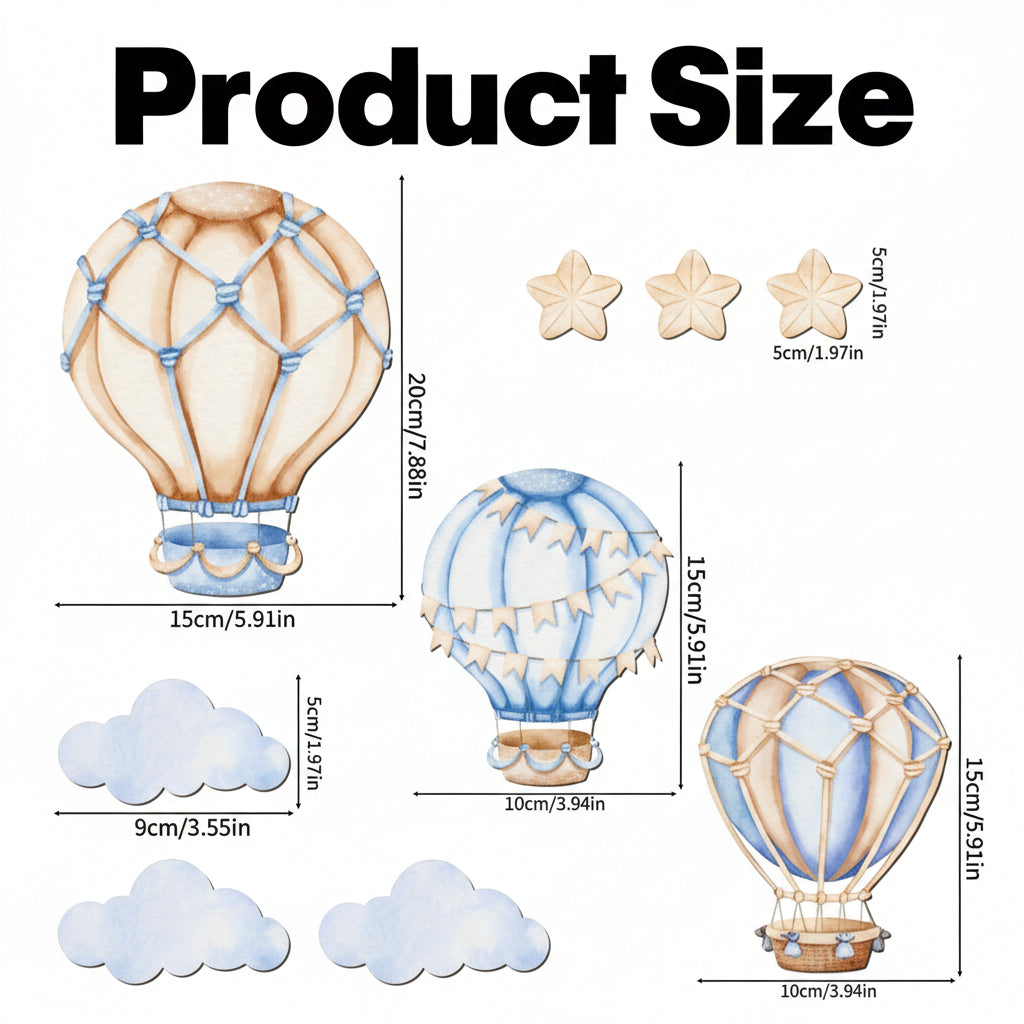 9 Pcs Blue Hot Air Balloon Wall Decoration