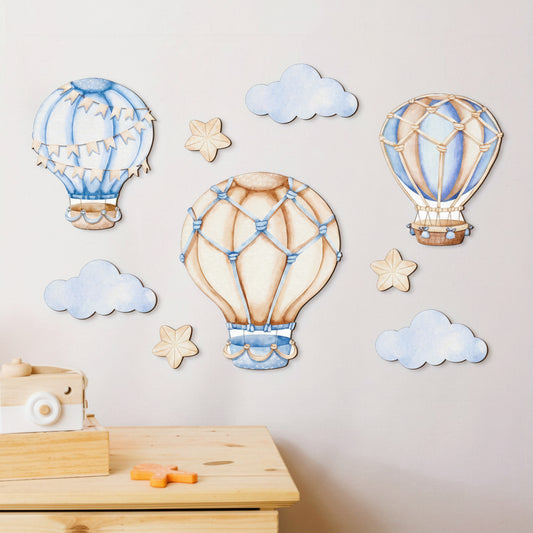 9 Pcs Blue Hot Air Balloon Wall Decoration